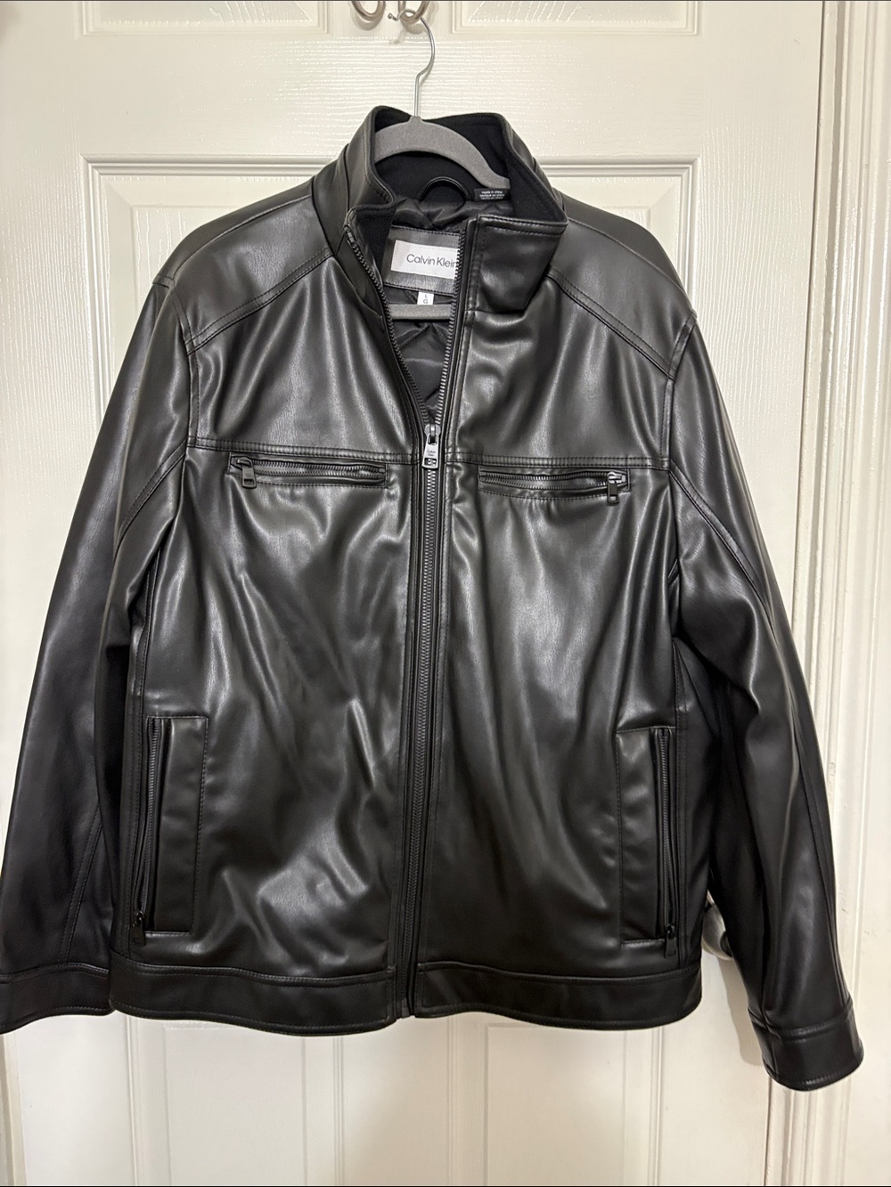 Calvin Klein Men's Black Faux Leather Bomber Jacket